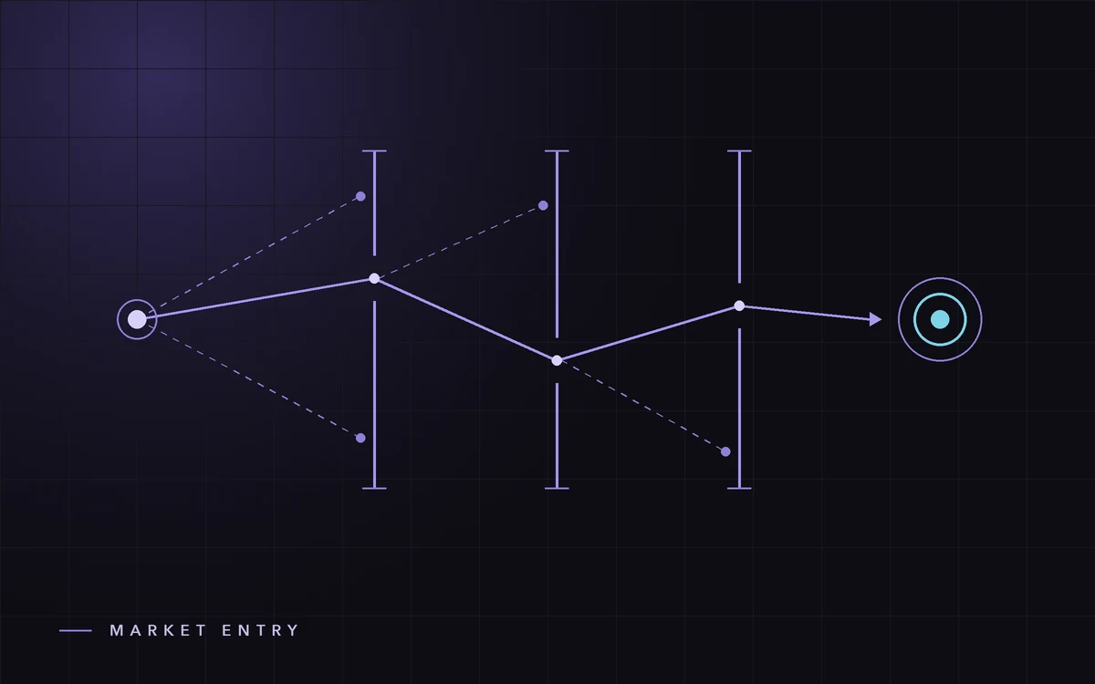 Diagram: several routes towards the Japanese market, most stopped by entry barriers such as certification, labelling and terms of trade, and the one route that gets through